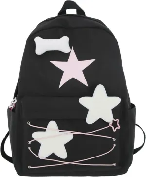 Y2K Backpack Star Backpack Preppy Backpack Cute Aesthetic Backpack Women College y2k Accessories (Black)