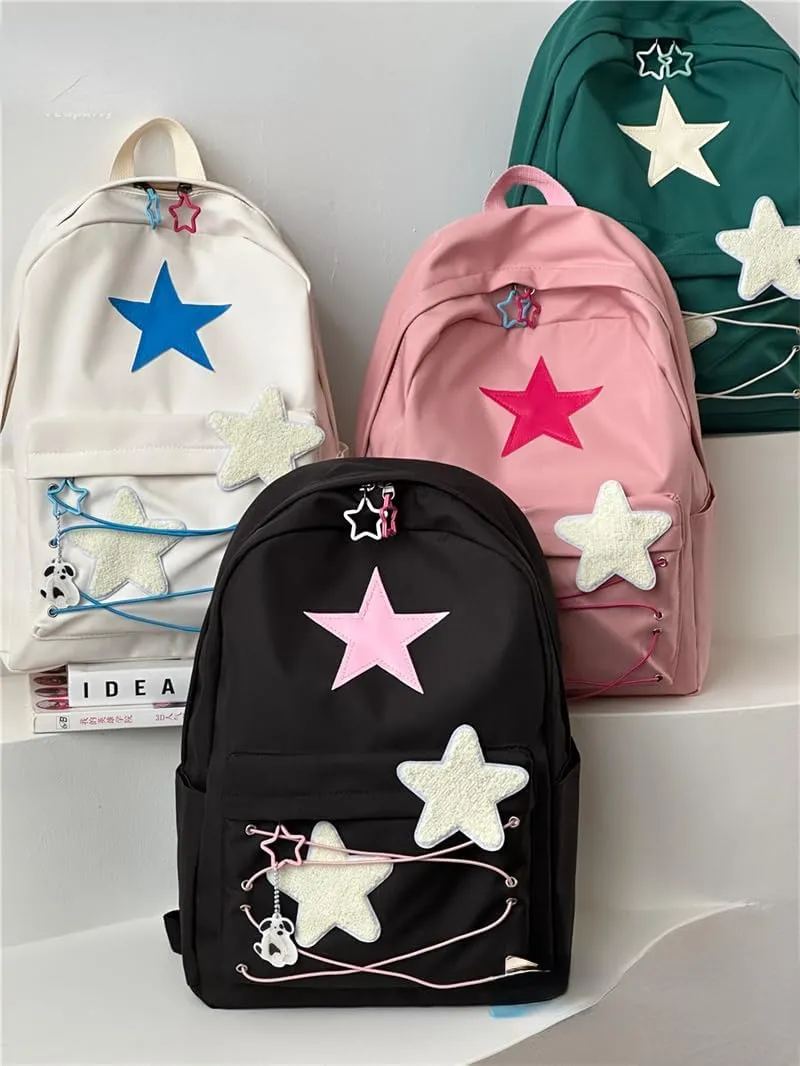 Y2K Backpack Star Backpack Preppy Backpack Cute Aesthetic Backpack Women College y2k Accessories (Black)