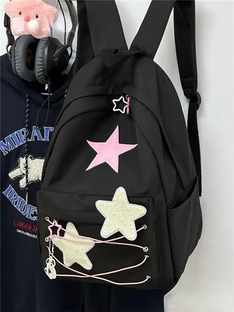 Y2K Backpack Star Backpack Preppy Backpack Cute Aesthetic Backpack Women College y2k Accessories (Black)