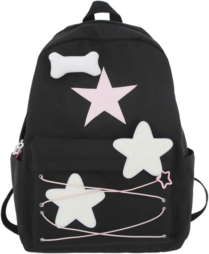 Y2K Backpack Star Backpack Preppy Backpack Cute Aesthetic Backpack Women College y2k Accessories (Black)