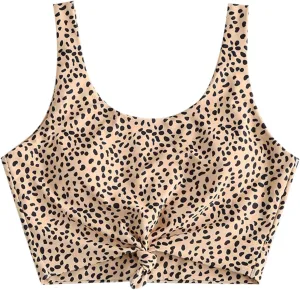 ZAFUL Women's Front Knot Bikini Tops Crop Tankini Top Scoop Neck Padded Bathing Suit Tops