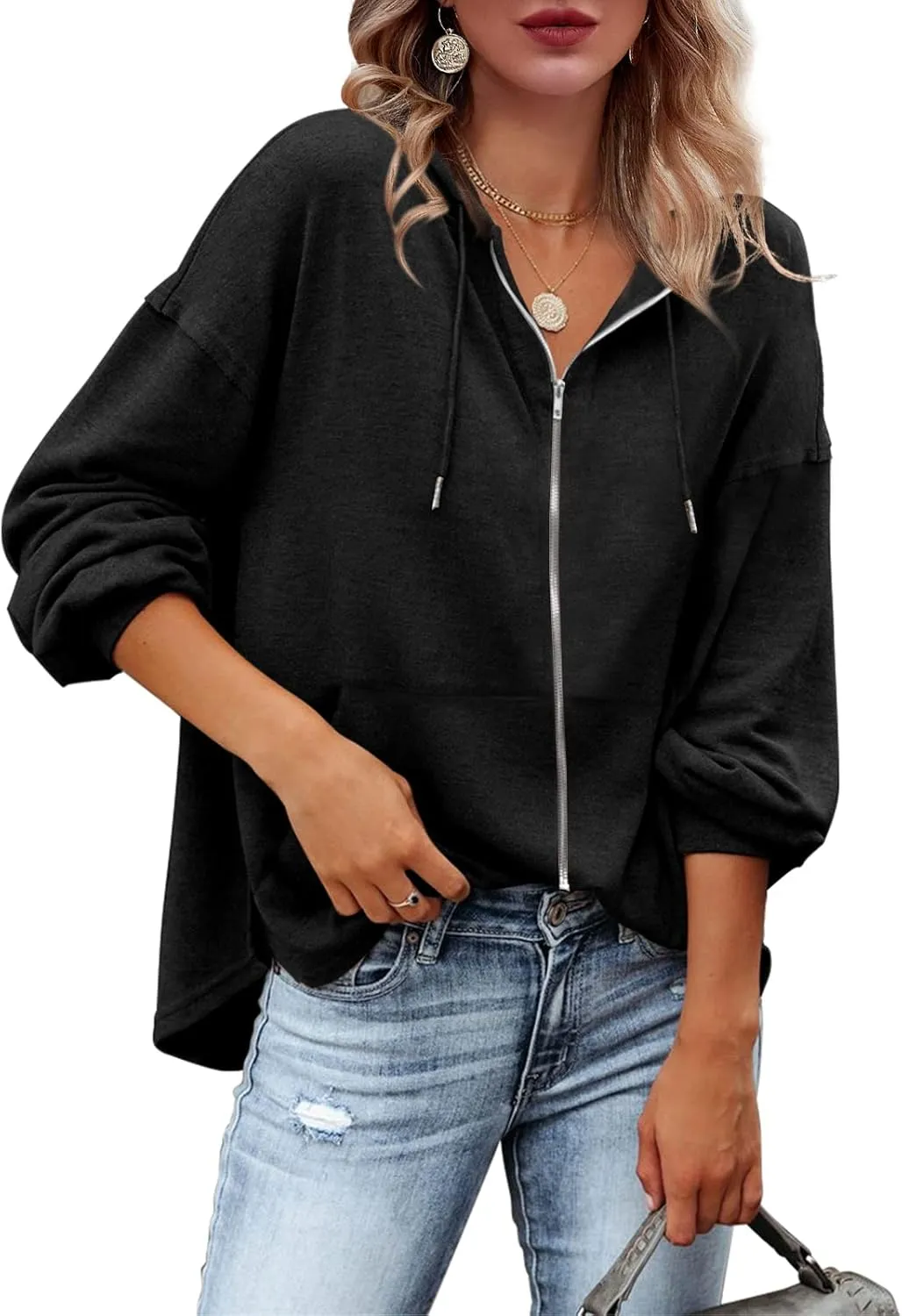 Zatanaroni Womens Zip Up Hoodies Loose fit Sweatshirt Casual Long Sleeve Shirts for Women Pullover Tops With Pocket