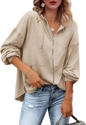 Zatanaroni Womens Zip Up Hoodies Loose fit Sweatshirt Casual Long Sleeve Shirts for Women Pullover Tops With Pocket