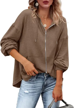 Zatanaroni Womens Zip Up Hoodies Loose fit Sweatshirt Casual Long Sleeve Shirts for Women Pullover Tops With Pocket