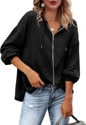Zatanaroni Womens Zip Up Hoodies Loose fit Sweatshirt Casual Long Sleeve Shirts for Women Pullover Tops With Pocket