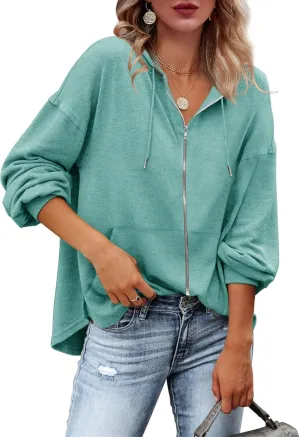 Zatanaroni Womens Zip Up Hoodies Loose fit Sweatshirt Casual Long Sleeve Shirts for Women Pullover Tops With Pocket