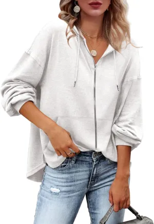 Zatanaroni Womens Zip Up Hoodies Loose fit Sweatshirt Casual Long Sleeve Shirts for Women Pullover Tops With Pocket