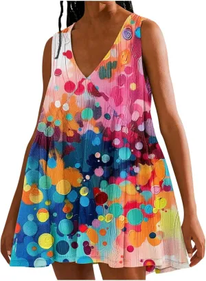 ZDRZK Flowy Dresses for Women Summer Stripes Casual Sleeveless Mini Dress 2024 Babydoll Swing Pleated Beach Sundresses