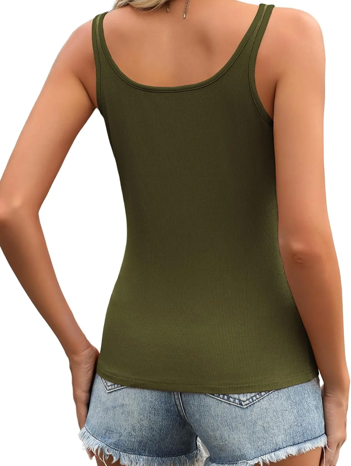 Zeagoo Womens Ribbed Tank Tops Square Neck Summer Tops Slim Fitted Spaghetti Strap Camisole Basic Sleeveless Layering Shirts