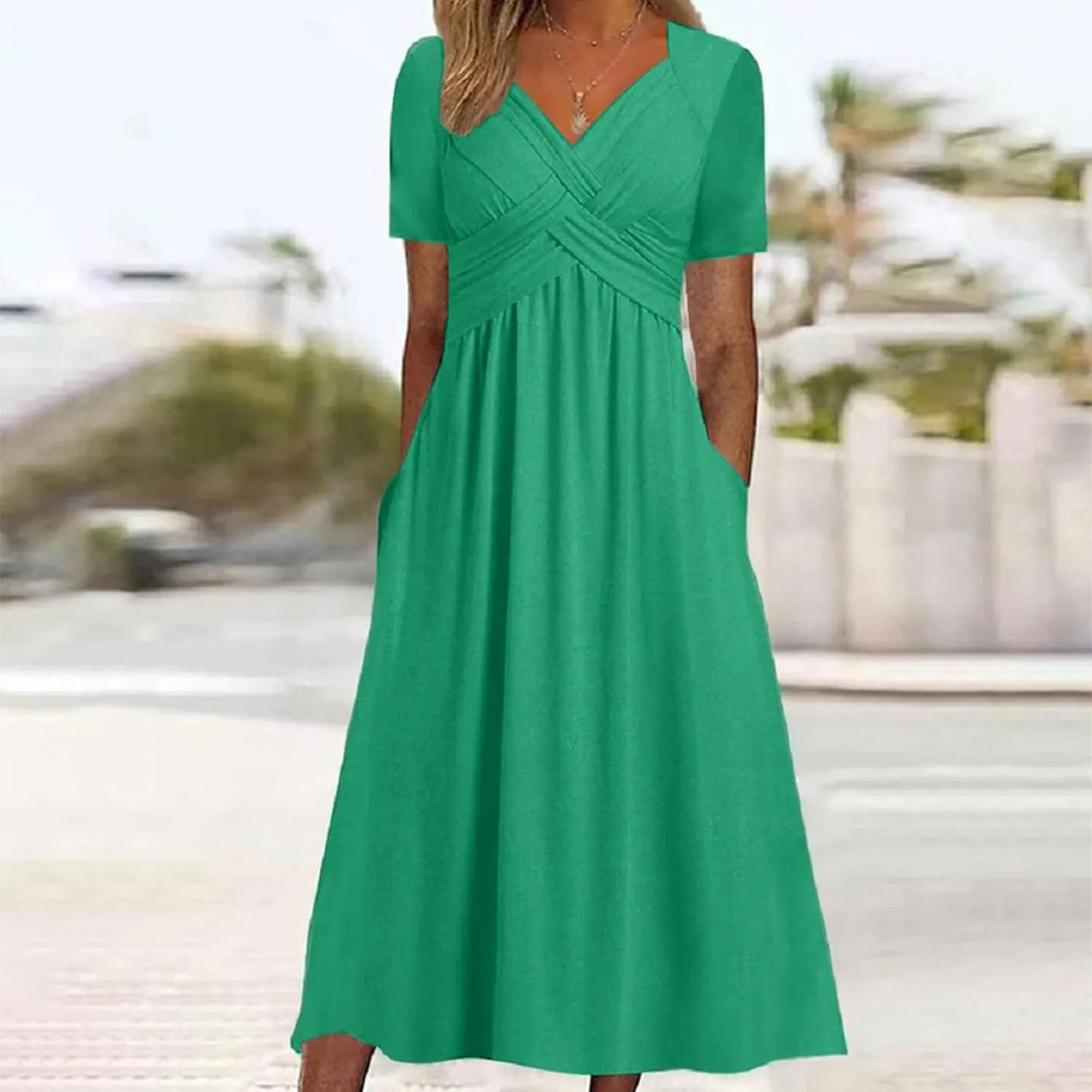 ZOCAVIA Casual Summer Dresses for Women Plus Size Short Sleeve Cross V Neck Smocked Floral Print Maxi Dress with Pockets