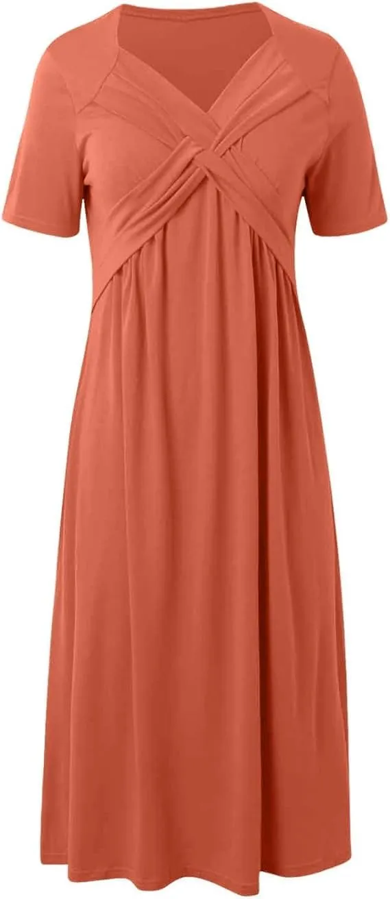 ZOCAVIA Casual Summer Dresses for Women Plus Size Short Sleeve Cross V Neck Smocked Floral Print Maxi Dress with Pockets